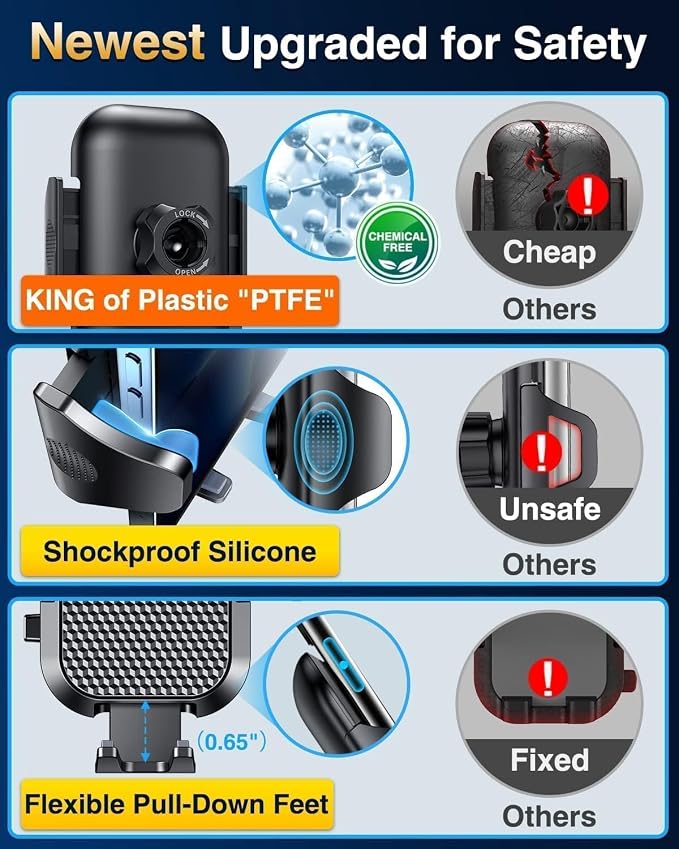 [True Military-Grade] Car Phone Holder [Upgraded Strongest Suction&Clip] Cell Phone Mount for Dashboard Windshield Vent Kit, Truck Cradle Stand for iPhone 17 Pro Max 16 15 14 Android,Ink Black