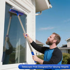2-in-1 Window Squeegee&Car Squeegee with 15.7"-27.5" Retractable Stainless Steel Handle, Windshield Cleaner Tool for Cars, Trucks, Glass Doors, Shower Glass, Outdoor Windows