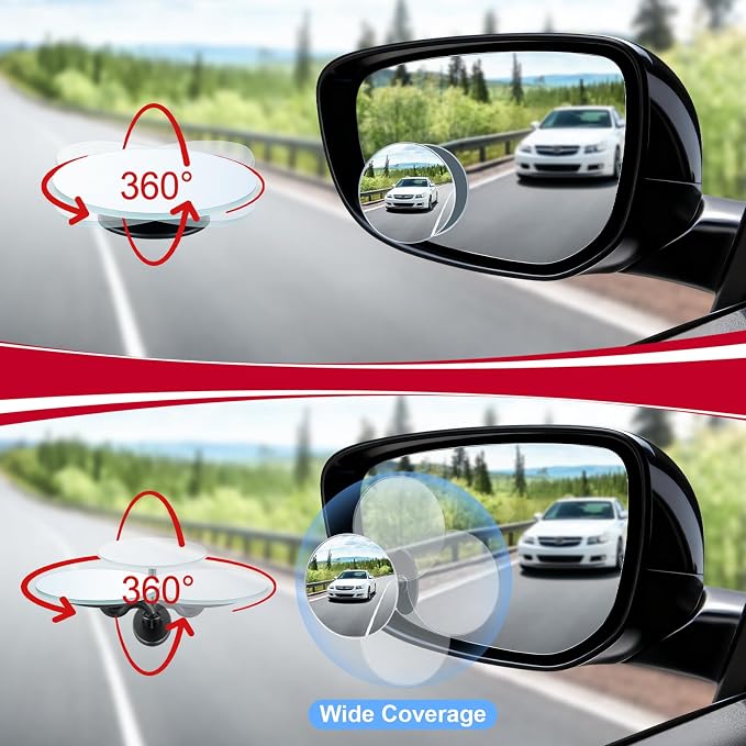 Blind Spot Mirrors, 2" Round HD Glass Frameless 360° Adjustable Convex Rear View Mirrors with Wide Angle Stick, Exterior Accessories for Cars, SUVs and Trucks, 2 Pack