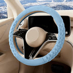 Sapphire Blue Diamond Patterned Plush Steering Wheel Cover, for Universal Auto Steering Wheel 14.5-15 in, Short Fluffy, Anti-Slip, Soft Plush, Comforting and Luxurious, Odorless, Soft Texture