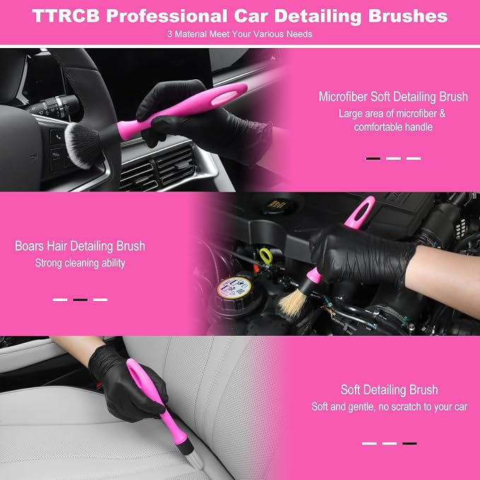 Car Detailing Cleaning Kit Interior Cleaner, Car Detailing Brush Set, Pink Car Accessories Essentials for Women, Car Cleaning Gel, Car Cleaning Supplies Tools Stuff for RV, SUV, Interior