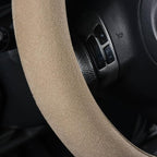 Car Steering Wheel Cover,14.5-15 Inch Beige Faux Suede Universal Memory Foam Auto Steering Wheel Covers Breathable Anti-Slip Odorless Steering Wheels Accessories for Men Women