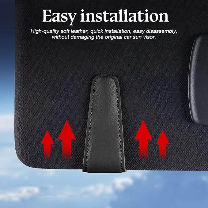 Sunglasses Holder for Car Sun Visor, Vehicle Magnetic Leather Eyeglass Hanger, Sun Glasses Mount Clip on Visors, Ticket Card Cash Organizer, Auto Interior Accessories (Blue, 1 PCS)