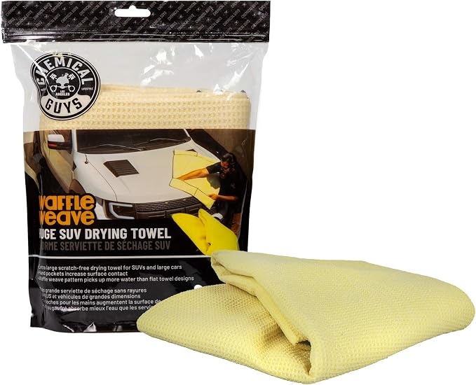 MIC702 Waffle Weave SUV Microfiber Drying Towel, Great for Cars, Trucks, SUVs, Large Vehicles, Yellow (35"x26")