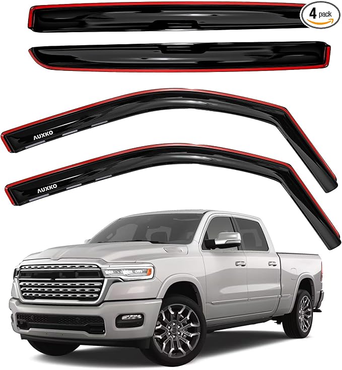 in-Channel Rain Guards for Ram 1500 Crew cab 2019-2026 | Shatterproof, Easy Install, Extra Durable, Fits Great, High Quality, Black Auto Accessories, Side Window Deflector & Visors