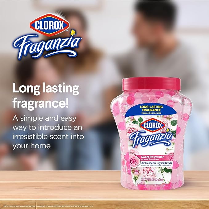 Fraganzia Crystal Beads Air Freshener, Long Lasting Room Deodorizer and Odor Eliminator Gel Beads to Freshen Home, Car, or Office, Sweet Rosewater Scent, 12 Fl Oz - 12 Pack