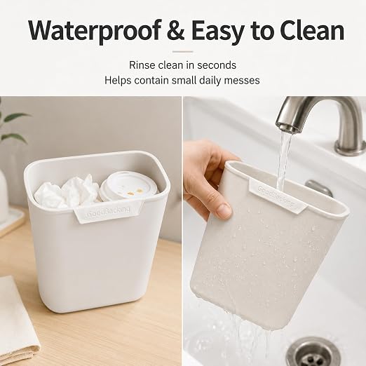 2 Pack Car Trash Can for Door Pocket Reinforced Silicone Auto Garbage Bin with Stay-Open Rim, Waterproof Car Waste Container, Left & Right Door Organizer, Fits Most Standard Door Pockets, White