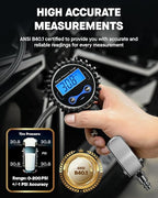 Digital Tire Inflator with Pressure Gauge 200 PSI - Large 2" Digital Dial, Heavy Duty Air Chuck and Compressor Accessories with Tire Tread Depth Gauge and Quick Connect Coupler Car Accessories