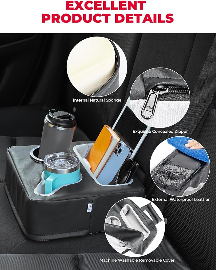 Back Seat Cup Holder for Car, Couch Cup Holder, Car Truck Boat Organizer, Couch Sofa Bed Expander Tray Holds Drinks, Snacks, Remote, Cell Mobile Phone (Black)