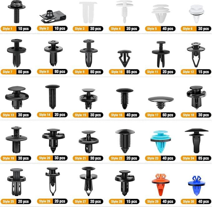 1045Pcs Car Push Retainer Clips & Auto Fasteners Assortment -30 Most Popular Sizes Nylon Bumper Fender Rivets with Fasteners Remover an 10 Cable Ties for Toyota GM Ford Honda Chevy
