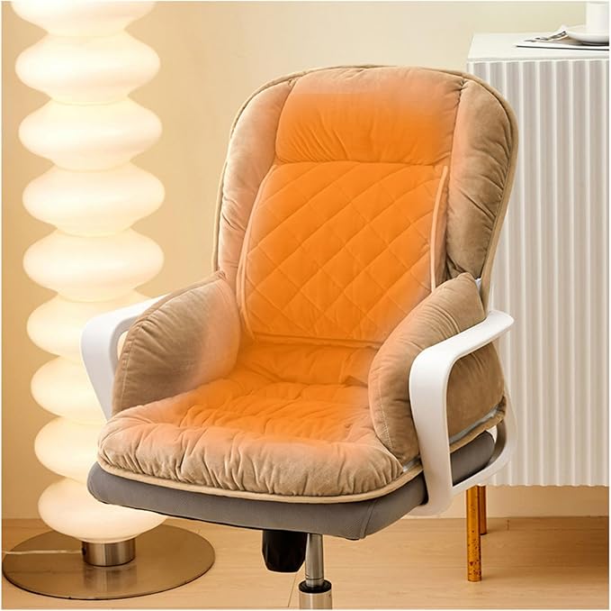 USB Heated Seat Pad Cushion for Office Chair | 3 Heat Levels, Time Setting | Large Heating Area Heated Seat Pad Cover with Lumbar support for Home & Office, Wheelchair(Khaki)