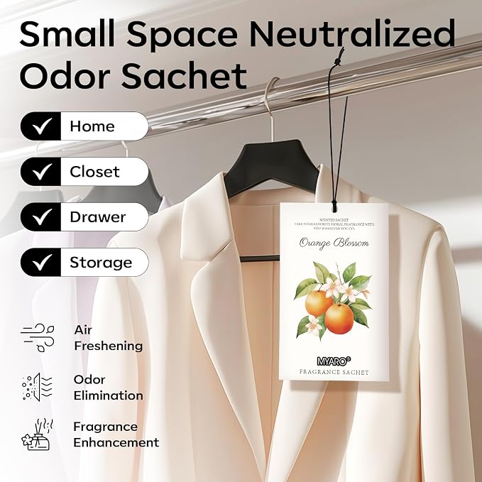 12 Packs Orange Scented Sachets - Fragrance for Closet, Drawer, Bathroom, Car - Air Freshener Deodorizer Packets