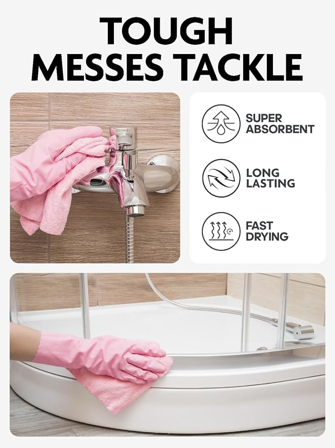 Microfiber Cleaning Cloth Rolls-150 Sheets,12"x12"(Pink,Grey) | Super Absorbent, Lint-free, Tear-away Microfiber Towel Roll, for All-Purpose Cleaning