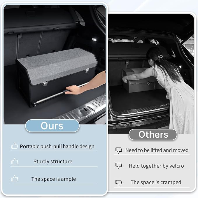 SUV Trunk Organizer, Collapsible Car Trunk Organizer with Lid and Sturdy Handle Car Trunk Leather Storage Box SVU Cargo Storage (Grey, 27.1 x 11.4 x 12.2in)