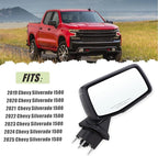 Right Passenger Side Mirror Compatible 2019-2025 Chevy Silverado 1500 With Power Folding Heated Turn Signal Puddle Lights Mirror Memory Temperature Sensor Black Replace#84309684(15Pins)