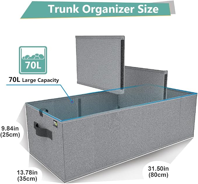 Trunk Organizer for Car, Car Organizer, Sturdy Trunk Organizer for SUV, Non-Slip Bottom, Storage Organizer for Sedans, Van, Jeep, Grocery, Large 3 Compartments, Blue 32"×13"×10.6"