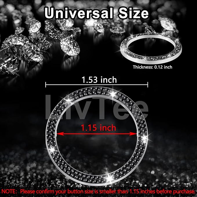 2 PCS Crystal Double Rhinestone Car Engine Start Stop Decoration Ring, Bling Car Interior Accessories for Women, Push to Start Button Cover Sticker, Automotive Decals, Black