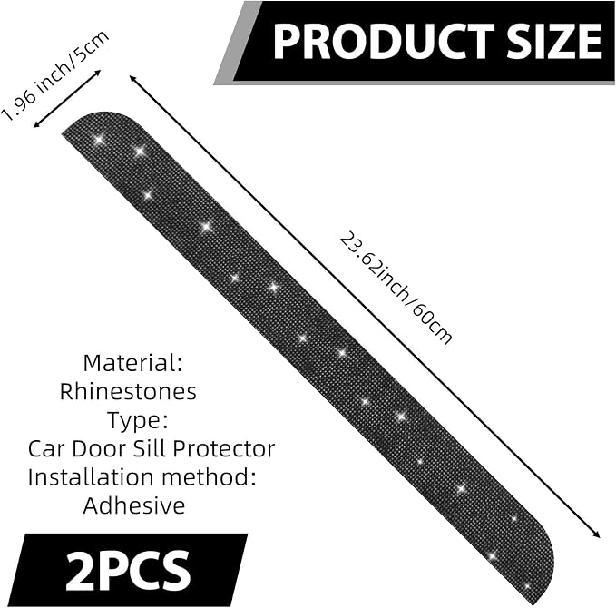 NETEPEM Bling Car Door Sill Protector 2PCS Car Door Edge Guard Rhinestones Door Threshold Protection 23.62x1.96 inch Anti-Scratch Strip Sticker Universal Bling Car Accessories(Black)