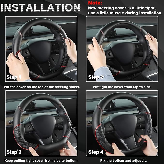 D Shape Steering Wheel Cover for Nissan Rogue Kicks - Auto Car Steering Wheel Cover Customized for Nissan Altima Sentra(Black+Red Line-D-Shaped)