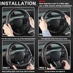 D Shape Steering Wheel Cover for Nissan Rogue Kicks - Auto Car Steering Wheel Cover Customized for Nissan Altima Sentra(Black+Red Line-D-Shaped)