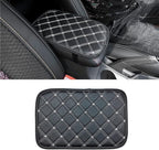 Car Leather Center Console Cushion Pad, 11.4"x7.4" Waterproof Armrest Seat Box Cover Fit for Cars, Vehicles, SUVs, Comfort, Car Interior Protection Accessories (Black/White)