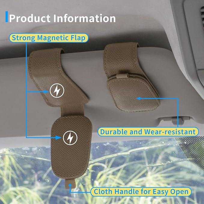 2 Packs Magnetic Sunglass Holder for Car Visor (Beige) | Magnetic Interior Car Accessories
