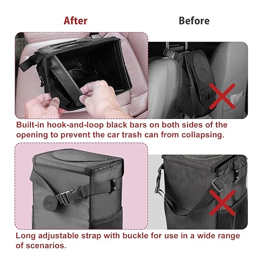 Car Trash Can with Lid - Leakproof Trash Bin Car Garbage Can, Collapsible Automotive Truck Organizer and Storage Bag Car Accessories for Women Men Road Trip Essentials
