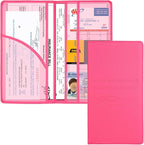 Car Registration and Insurance Holder, Car Accessories Vehicle Glove Box Car Organizer Women Car Accessories with Magnetic Shut for Cards, Essential Document, Driver License, Hot Pink