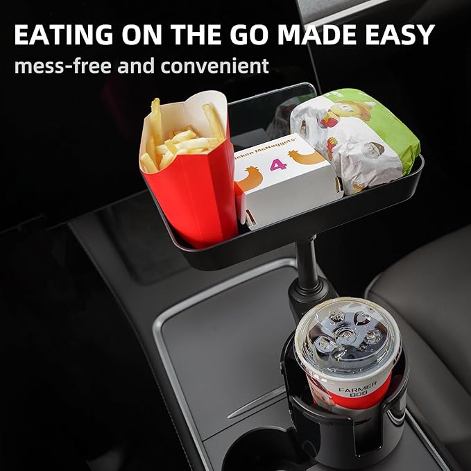 Car Cup Holder Tray, 9.5" Car Food Tray Table for Eating | Cup Holder Expander Adapter for Car, Fits Yeti, Hydro Flask, Other Bottles and Mugs in 16-46 oz, Car Road Trip Essentials