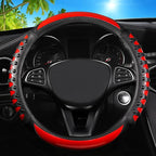 Car Leather Steering Wheel Cover - Carbon Fibre Material, Universal 14.5-15 Inch Leather Anti-Slip Breathable Auto Steering Wheel Covers for Men Women (3D Massage - Sports Red)