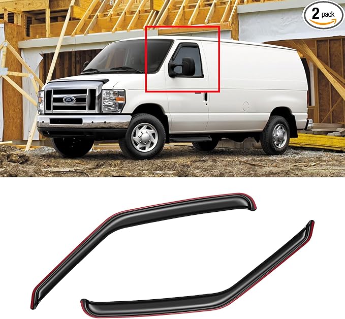 in-Channel Window Visors for 2007-2014 Ford E-150 E-250 E-350 E-450 Super Duty, Rain Guards Shields Vent Deflector Shade Dark Smoke for E150 E250 E350 E450, 2PCS