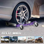 Car Wheel Dolly Set of 4, Mechanical 6000-lbs Car Dollies, 12'' Wheel Vehicle Positioning Jack, No Assembly, Heavy Duty Rollers w/Ratcheting Foot Pedal, for Tire Auto Repair, Purple
