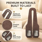 4Pcs Car Headrest Hooks with Premium Leather, Upgraded Double Metal Hooks with Anti-Drop Design, Universal Back Seat Hanger for Bags, Coats, Purses and Groceries (Stylish Brown)