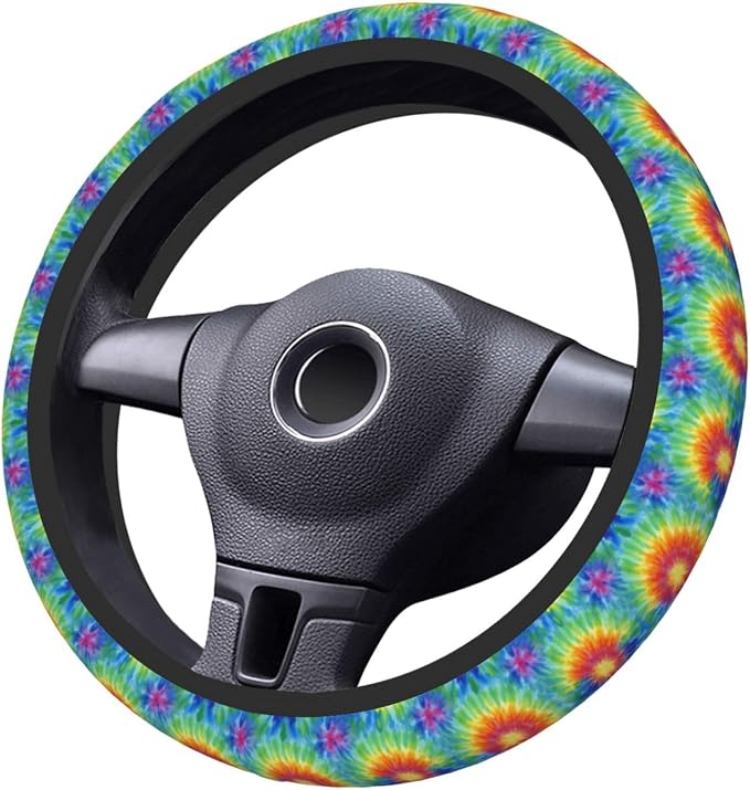 Universal 15 Inch Tie-Dye Steering Wheel Cover - Non-Slip Thick Neoprene Car Wheel Protector, Breathable Auto Interior Decor for Women Men, Fits Most Cars, SUVs, Sedans & Trucks