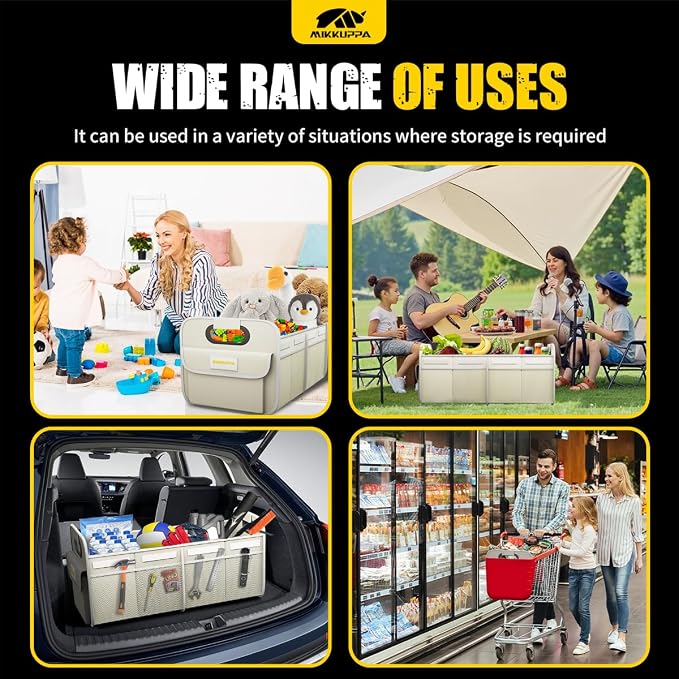 Car Trunk Organizer - 70L Collapsible Trunk Organizer with Reinforced Handles for Groceries, Car Storage Organizers for SUV Auto Truck Van with Non Slip Bottom (White)