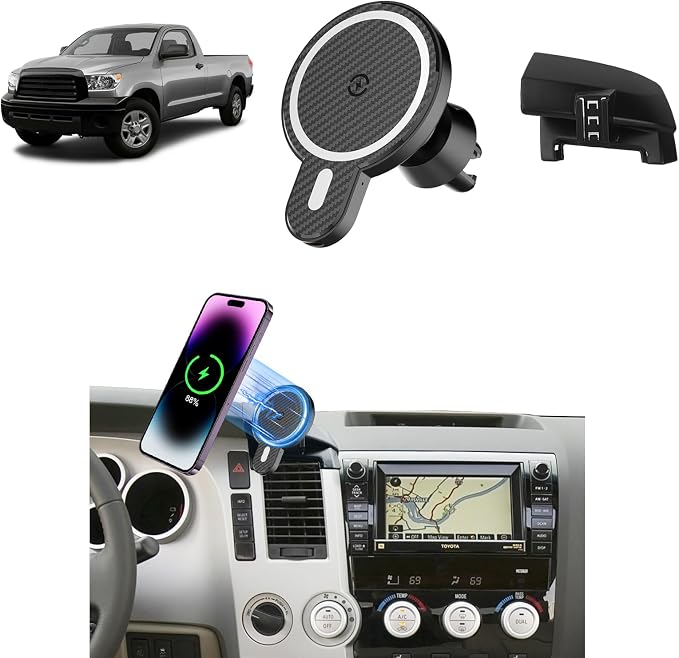 Car Phone Mount for Toyota Tundra 2007-2013 /Sequoia 2008-2013 Accessories | Magnetic 15W Fast Wireless Charger Phone Holder for Tundra Vent with Magsafe Fixed Clip 360° Rotation Hands-Free Cradles