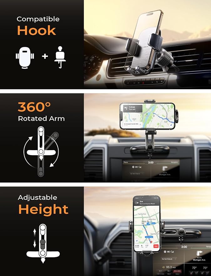 CD Slot Phone Mount for Car, Adjustable CD Phone Holder for Car Phone Mount for iPhone Ultra Sturdy Vent Cell Phone Holder Mount for iPhone 16 Pro Max Plus Accessories (Silver) s
