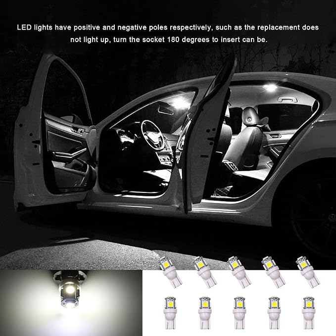 10 PCS Car Interior LED Light Bulb, T10 5050 5SMD LED Car Bulb Kit, Super Bright Automotive Led Replacement Bulbs for Dashboard Dome Map Door Courtesy License Plate Lights (White)
