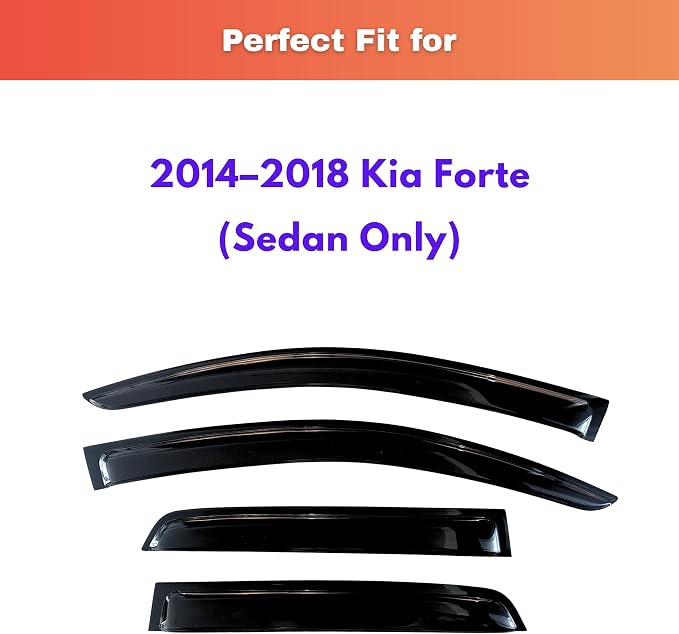 KPY Rain Guards Fit for 2014–2018 Kia Forte Sedan, Out-Channel Window Visors Vent Wind Deflectors 4PC, Car Accessories for 14–18 Forte (Sedan Only)