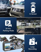 Dash Cam Front and Rear Inside 3 Channel, 4K+1080P Dash Camera for Cars | App Control, 2” IPS Screen, G-Sensor, Loop Recording, Night Vision, 170°Wide Angle, Parking Monitor