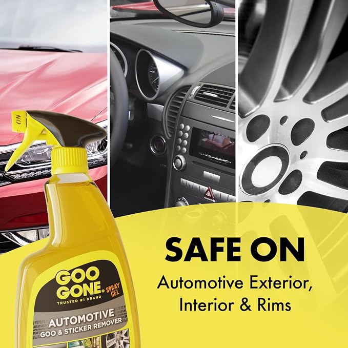 Automotive Adhesive Remover, Goo & Grime Cleaner for Bumper Stickers, Decals, Tree Sap, Brake Dust, Bird Droppings, Gum, Spray Paint, Asphalt, 24 oz with MicroFiber Buffing Towel