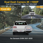 Front 4K+Rear 1080P Dash Cam Adapts for Genesis GV80 2021-2025 (HD2-T6010, Black Cover), OEM Factory Look, 2 Way HD Video, WiFi & APP, Loop Recording, G-Sensor, Easy to Use, 128GB Card ﻿