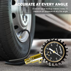 Tire Pressure Gauge with Tube (0-60 PSI), Air Pressure Gauge Certified ANSI Accurate with Large Easy to Read Glow Dial, Tire Pressure Gauge for Car Trucks Bicycle Tires