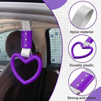 2PCS Heart Shaped Car Handle Straps, Rear Bumper Warning Keychain Ring for Car Exterior Accessories (Purple-Silver)