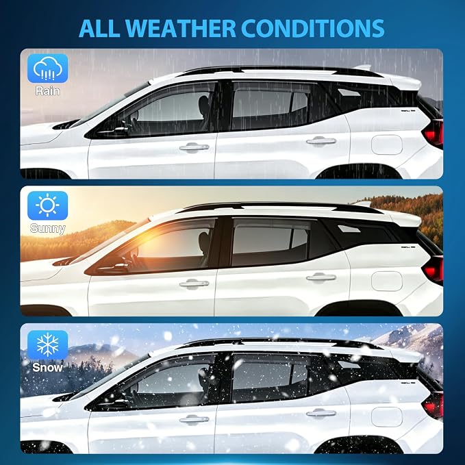 in-Channel Rain Guards for GMC Terrain 2018-2024, Window Visor Window Deflectors for Rain Protection & Ventilation, Smoke Tinted, 4PCS