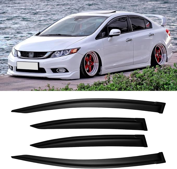 Window Rain Guards for 2012-2015 Honda Civic Sedan, Window Visor Guard Vent Wind Shade Deflector Rain Shield Protector Sun Visor for 12-15 Civic 2013 2014 12 13 14 15, Outside-Mount, 4 Pieces