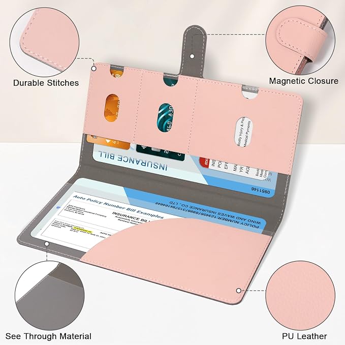 Vehicle Glove Box Organizer - Car Document Holder for Cards, Driver License & Essential Documents, JD-Rose Gold