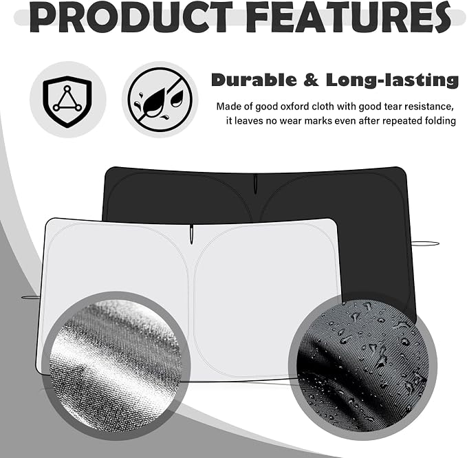 Car Windshield Sun Shade Compatible with Tesla 2017-2026 Model 3/Y,Oxford Cloth Car Sunshades for Windshield for Heat Insulation with Storage Bag,Foldable Sunshade for Cars Windshields