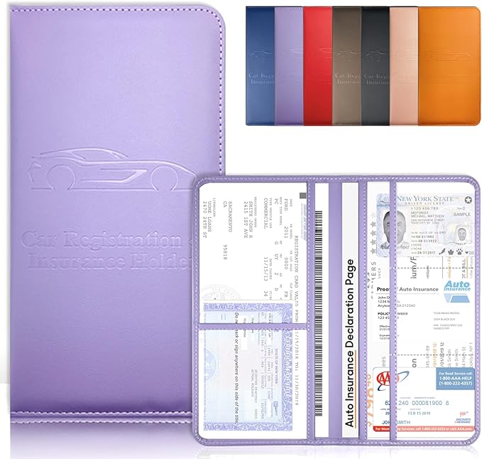 Purple Car Registration and Insurance Holder with Magnetic Closure for Glove Box Organizers Car Document Holder Car Document Organizer Car Glove Box Organizer