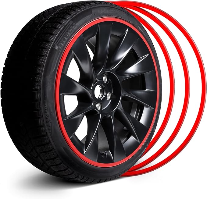 Automotive Alloy Wheel Rim Protector - Covering The Entire Rim of The Wheel hub - Strips for Curb Rash Prevention - Set of 4 Rim Protector Easy to Install(20'',Red)